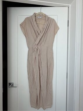 Mango Neutral Beige Wrap Maxi Dress with Tie Waist